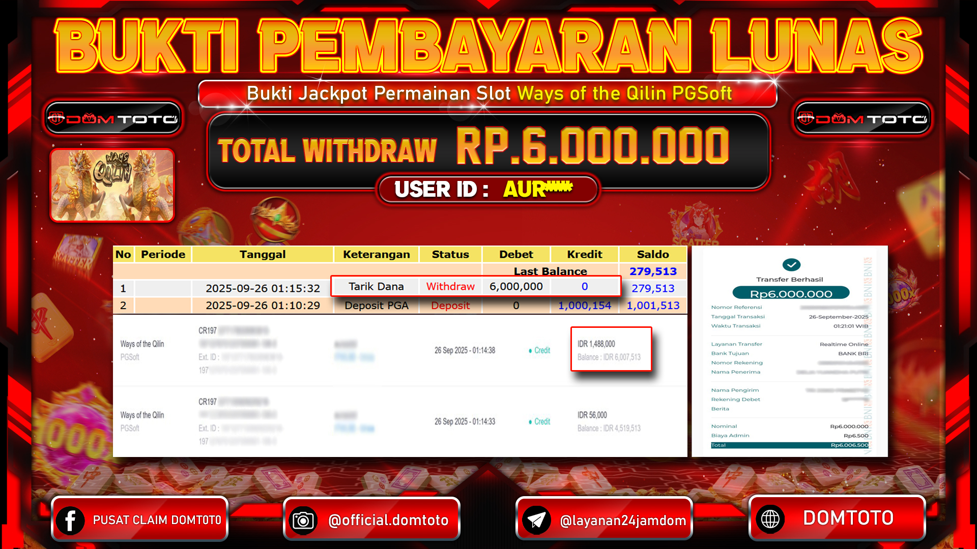 JACKPOT SLOT Ways of the Qilin PGSoft 26 SEPTEMBER 2025